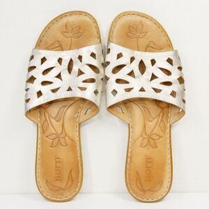 BORN Metallic Gold Leather Cutout‎ Slide Sandals Padded Resort Vacation Sz 10